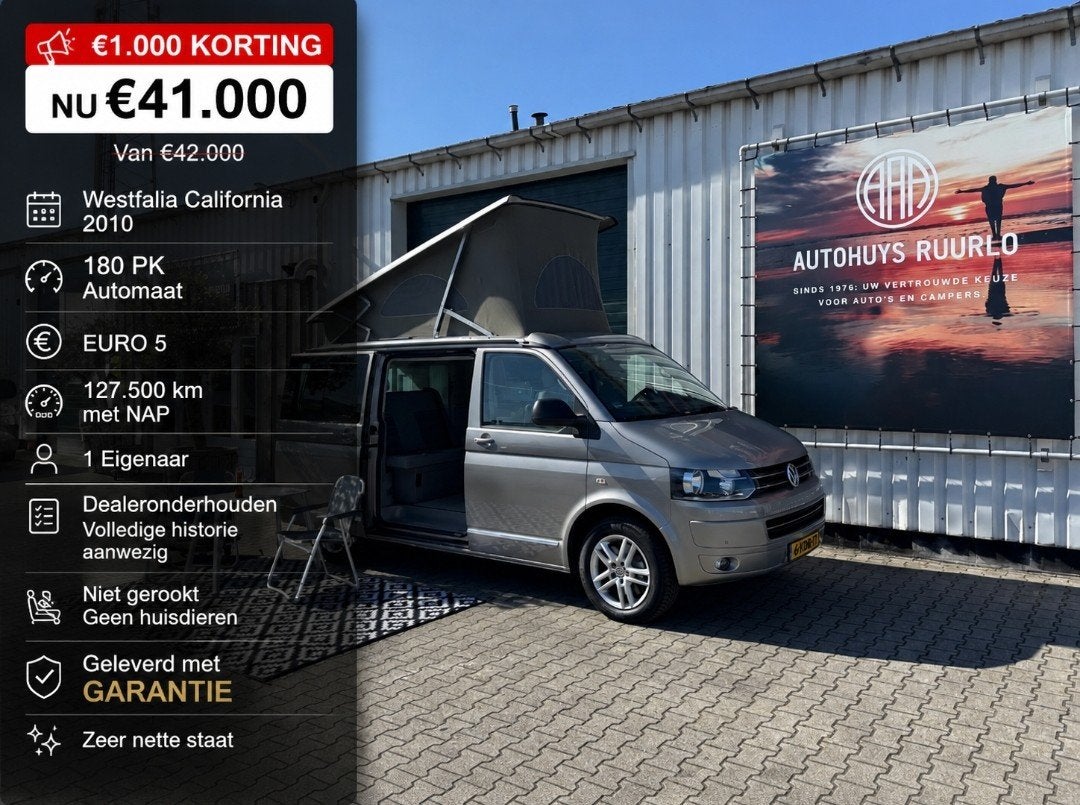 Westfalia California T5 180PK AUTOMAATVerhuurpotentie tot, Automaat, Buscamper of Camperbus, Info@autohuysruurlo.nl, Bedrijf