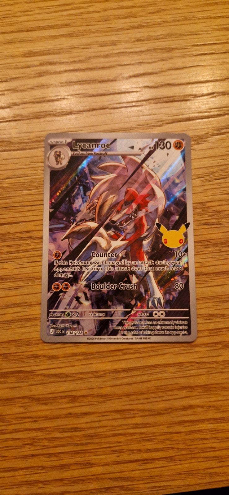 Pokémon Kaart Lycanroc 138/128 Celebrations, Hobby en Vrije tijd, Ophalen of Verzenden, Zo goed als nieuw, Losse kaart