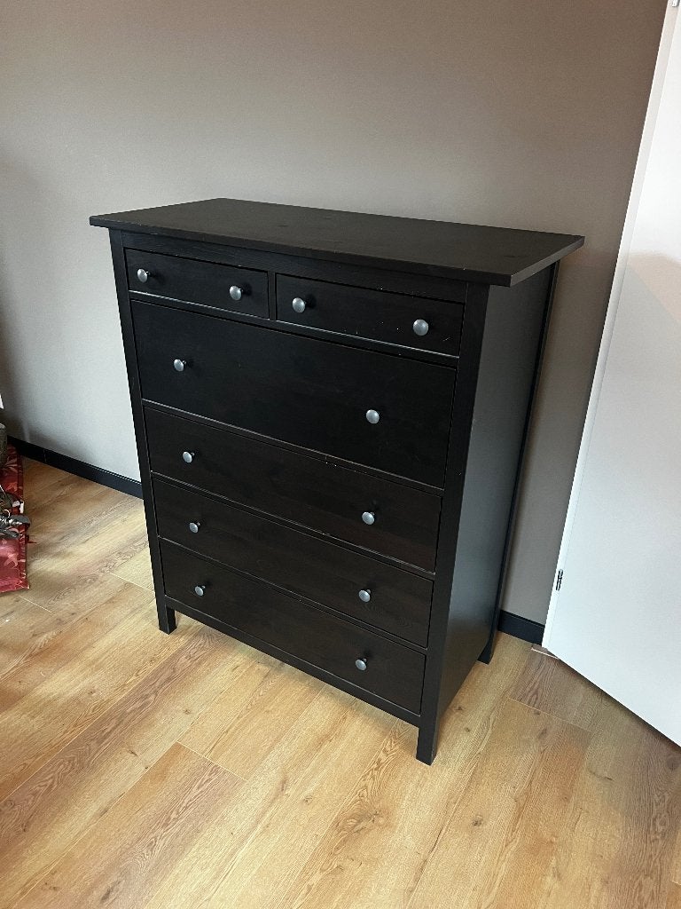HEMNES Ladekast 6 lades zwart 108x131 cm, Ophalen, Gebruikt, 100 tot 150 cm, 5 laden of meer