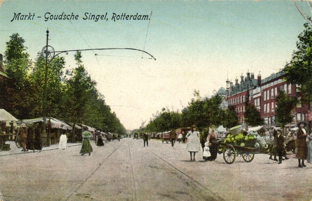 Markt - Goudsche Singel, Rotterdam - 1932 gelopen, Ophalen of Verzenden, 1920 tot 1940, Gelopen, Zuid-Holland