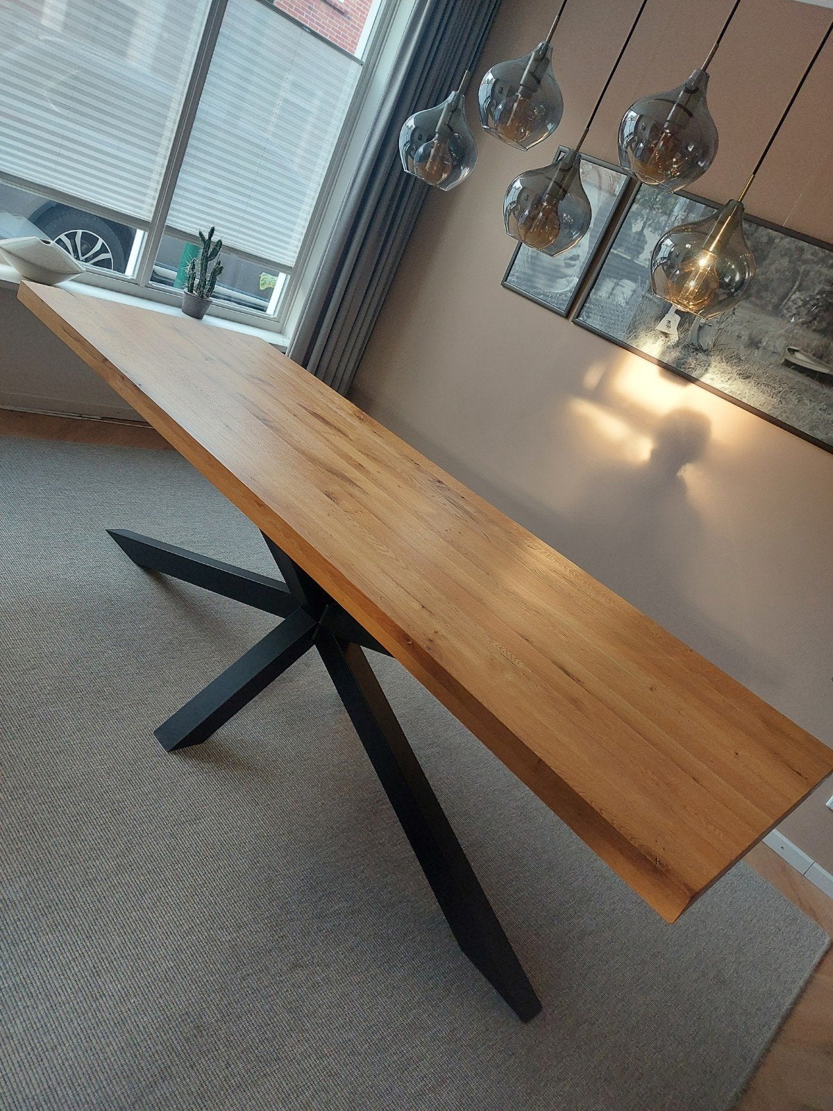 Te koop: Eiken Eettafel van Goossens., Huis en Inrichting, Tafels | Eettafels, Ophalen, Eikenhout, 200 cm of meer, 50 tot 100 cm