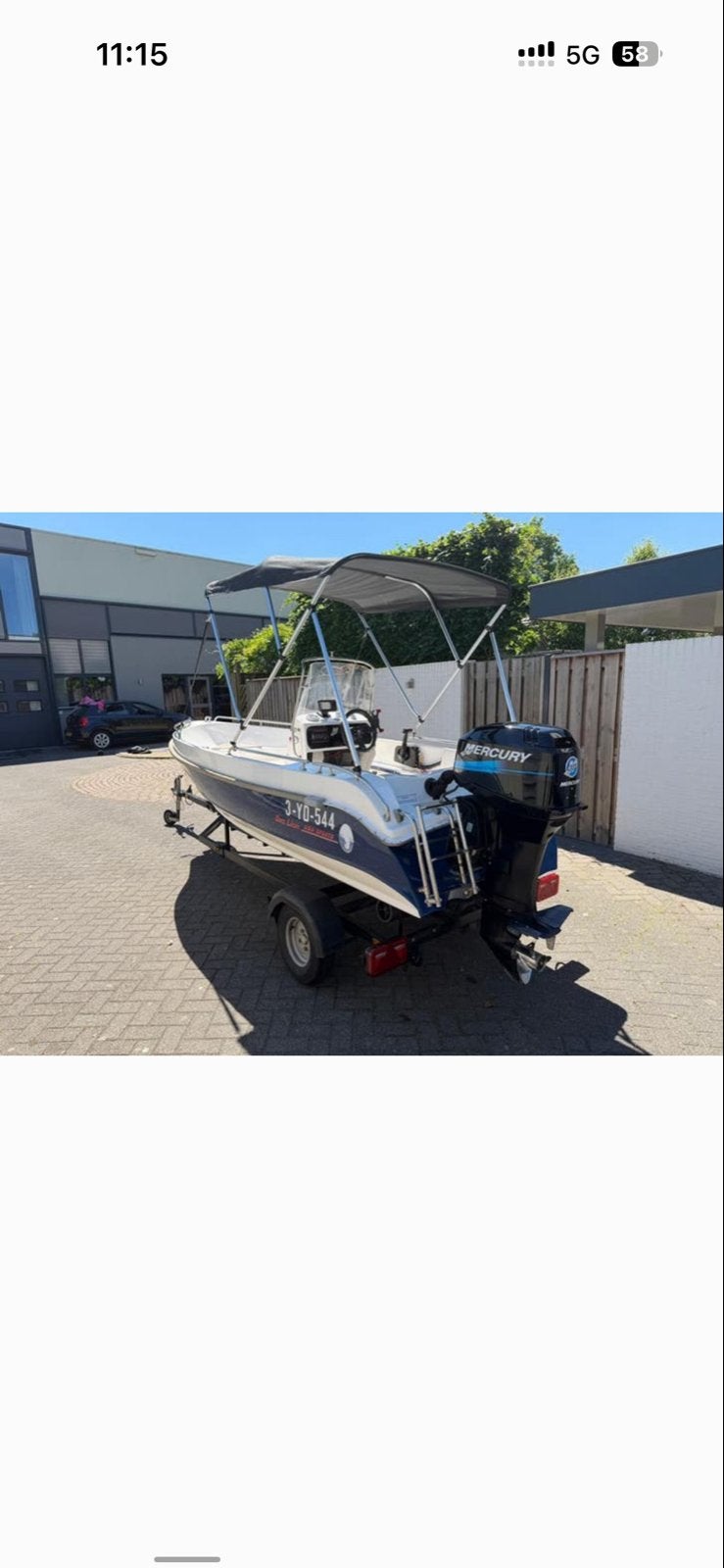 Consoleboot Sea Lion 420 met 40 pk Mercury buitenboordmotor, Watersport en Boten, Overige merken, Gebruikt, Buitenboordmotor, Biminitop