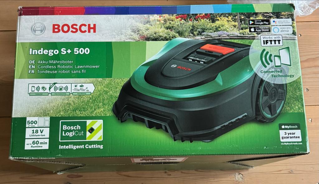 Bosch Indego S+ 500 Robotmaaier met veel extras.., Cirkelmaaier, Gebruikt, Elektrische starter, Accu-grasmaaier