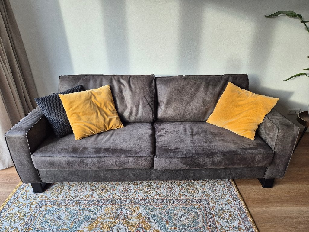 Leren bank - antraciet, Huis en Inrichting, Ophalen, Gebruikt, Driepersoons, 75 tot 100 cm