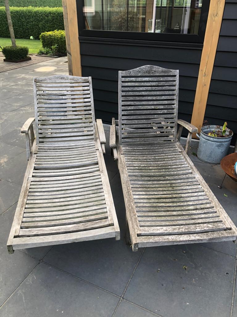 Ligstoelen teakhout, Tuin en Terras, Ligbedden, Ophalen, Gebruikt, Teakhout
