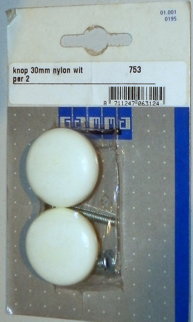 Twee nog verpakte kastdeur knoppen -- 30mm wit, Ophalen of Verzenden