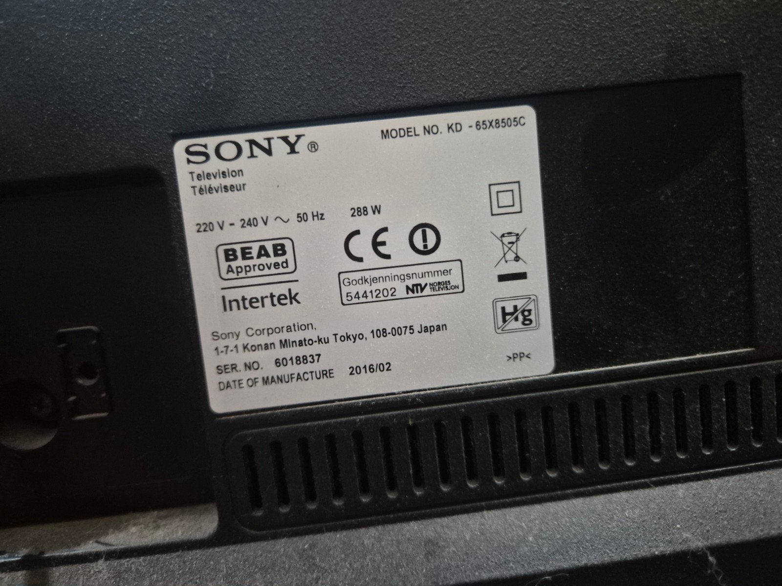 Sony KD-65X8505C TV met voedingsprobleem, Audio, Tv en Foto, Televisies, Ophalen