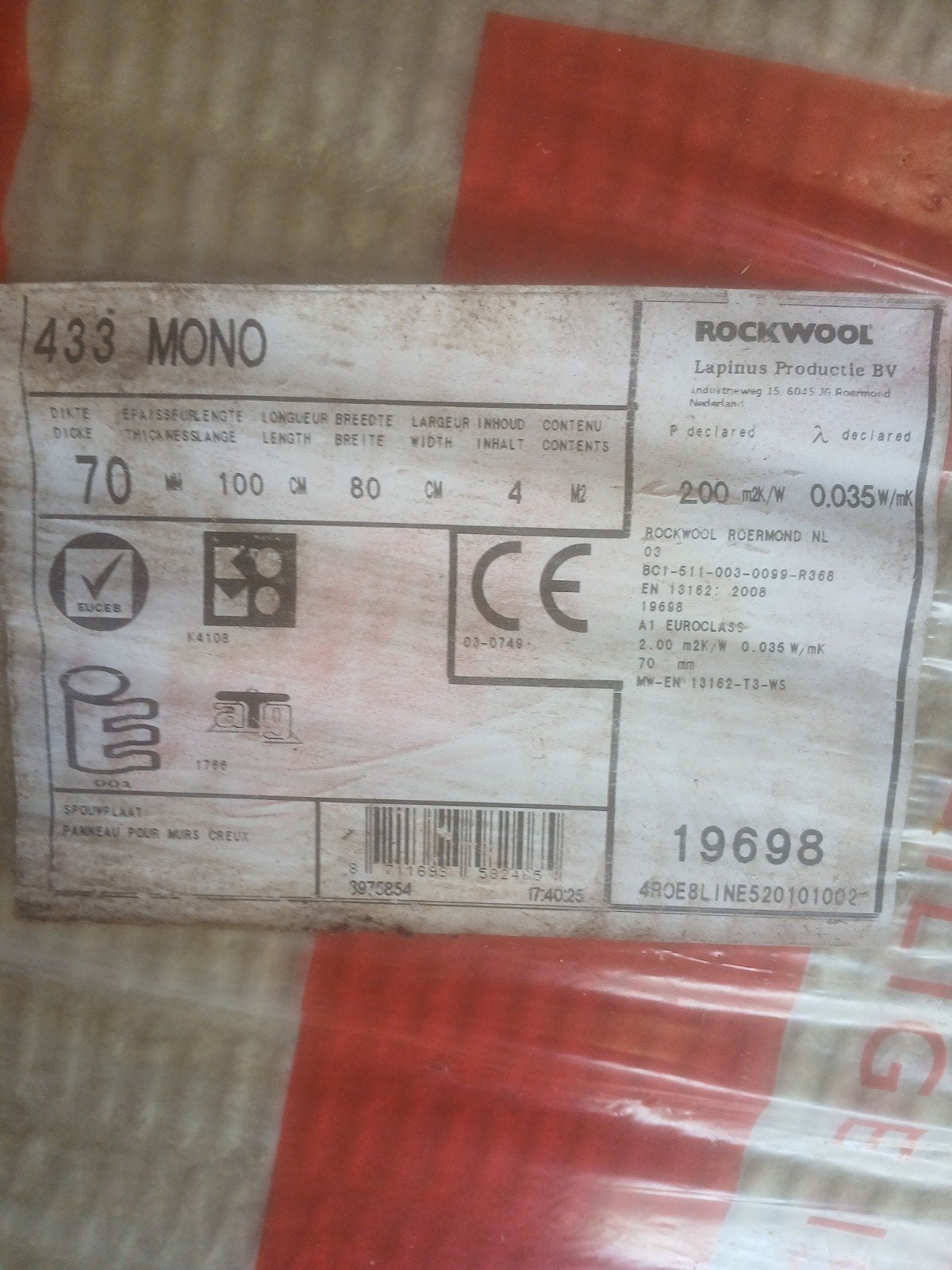 Rockwool 433 Mono Steenwol Isolatieplaat 70mm, Ophalen, 4 tot 8 cm, Nieuw, Steenwol