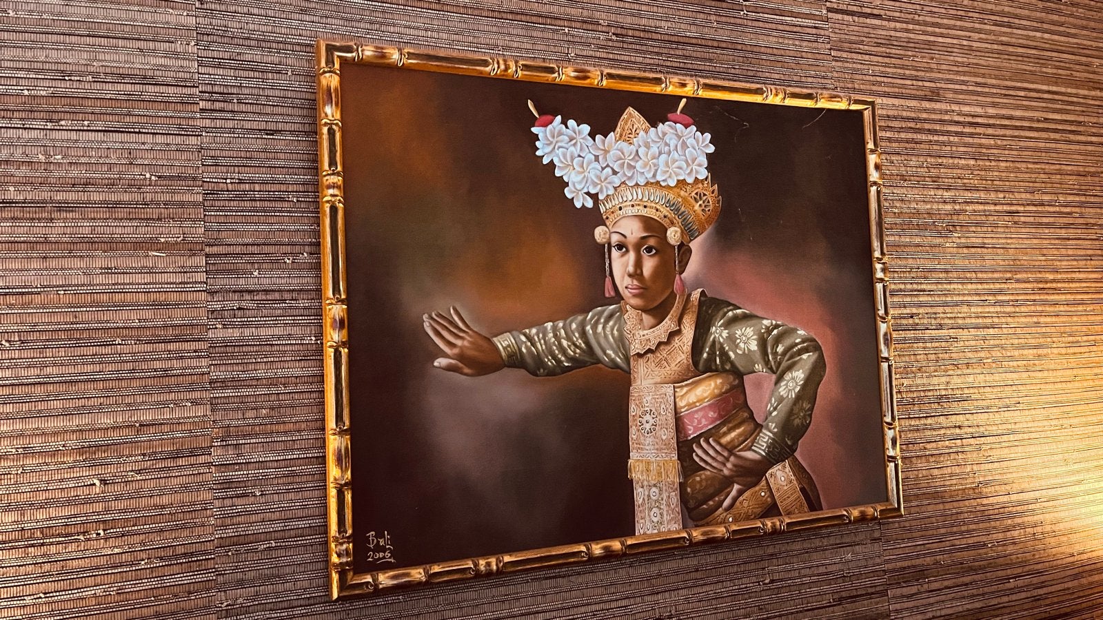 Origineel Balinees schilderij, ingelijst (62x52 cm), Ophalen, Doek, Portret of Personen, Realistisch