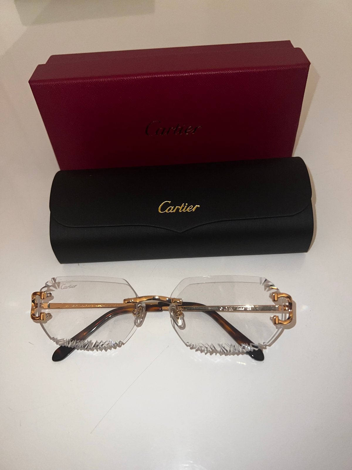 Cartier bril met gouden accenten en originele etui, Bruin, Ophalen of Verzenden, Zo goed als nieuw, Christian Dior