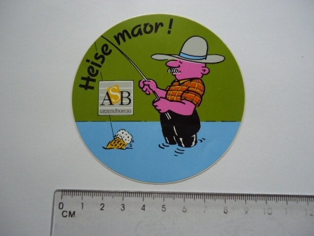 sticker oud Carnaval bier vissen strip hengelsport asb retro, Verzenden, Zo goed als nieuw, Bedrijf of Vereniging