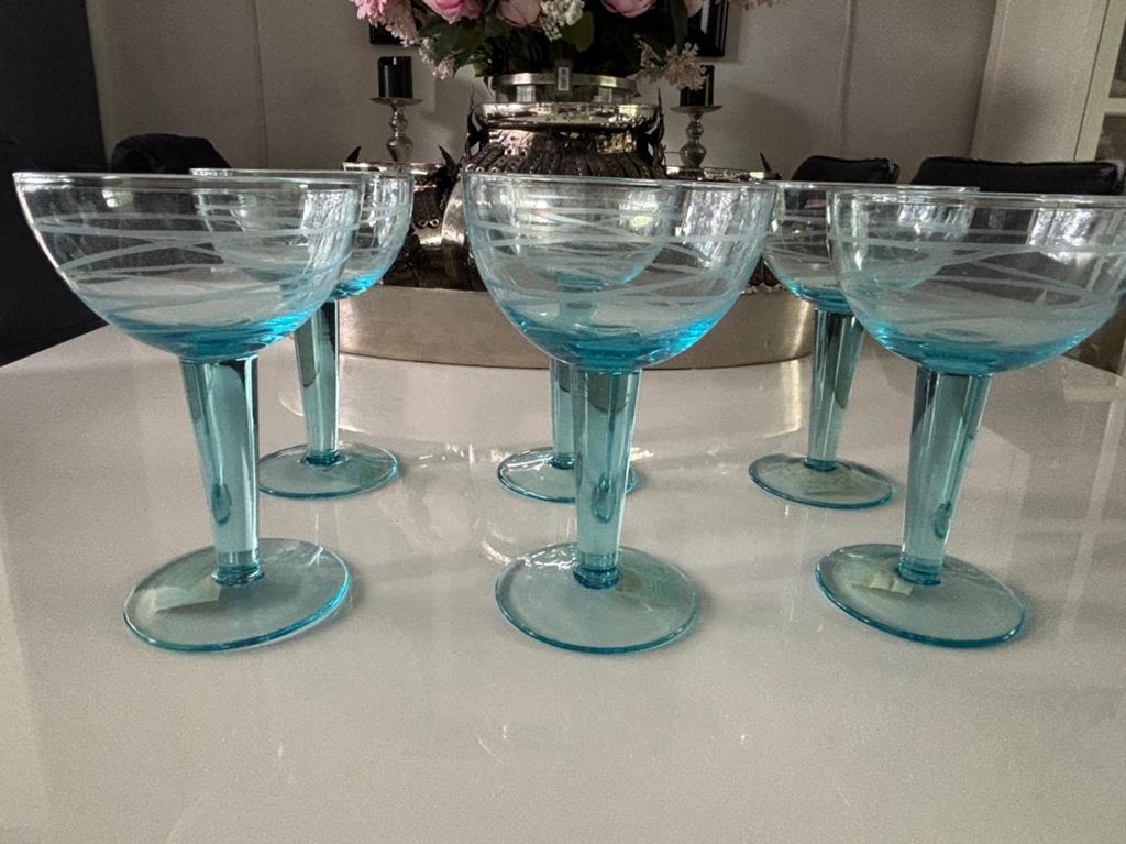 IKEA vintage 6 Pralin cocktailglazen aqua blauw - NIEUW, Glas of Glazen, Nieuw, Ophalen of Verzenden, Glas