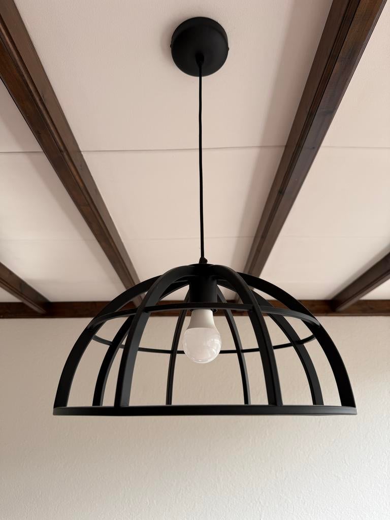 Zwarte metalen hanglamp - industrieel design, Huis en Inrichting, Lampen | Hanglampen, Ophalen, Zo goed als nieuw, Metaal