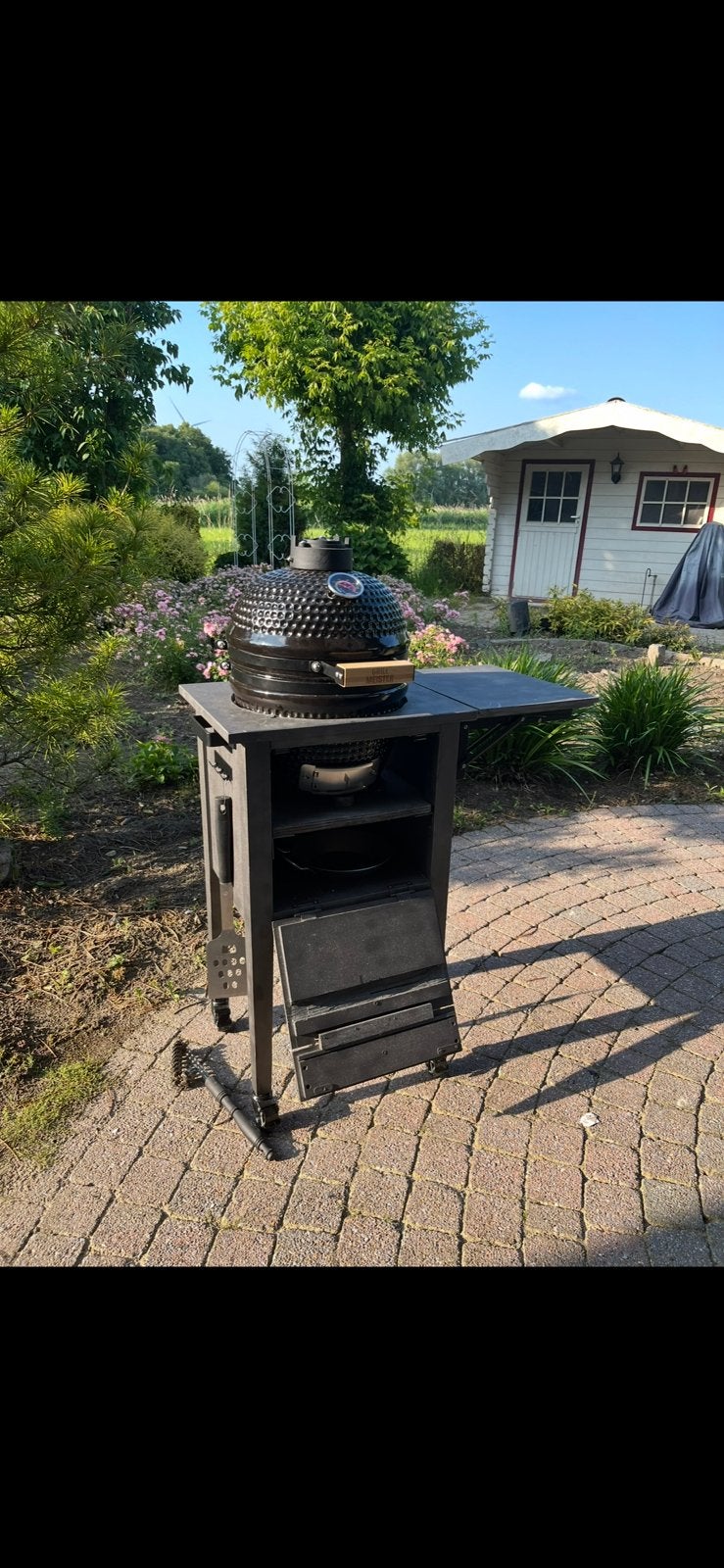 Mini kamado (13 inch) in meubel, Ophalen, Gebruikt, Met accessoires