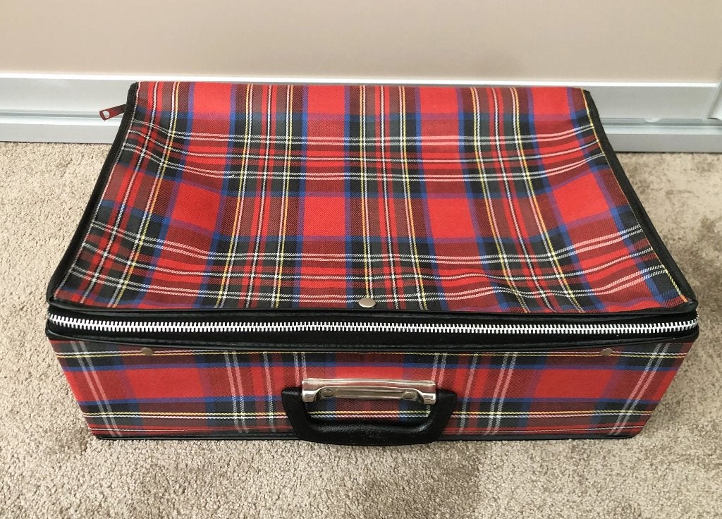 Vintage Tartan opvouwbaar koffer koffertje 42 cm 1960s, Antiek en Kunst, Ophalen of Verzenden