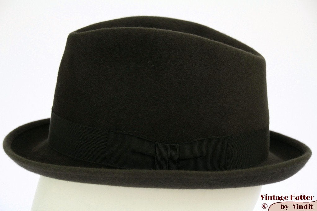 Vintage Gleufhoed Pichwich groen grijs haarvilt 55,5 - 56 =S, Hoed, Ophalen of Verzenden, 57 cm (M, 7⅛ inch) of minder, Gedragen