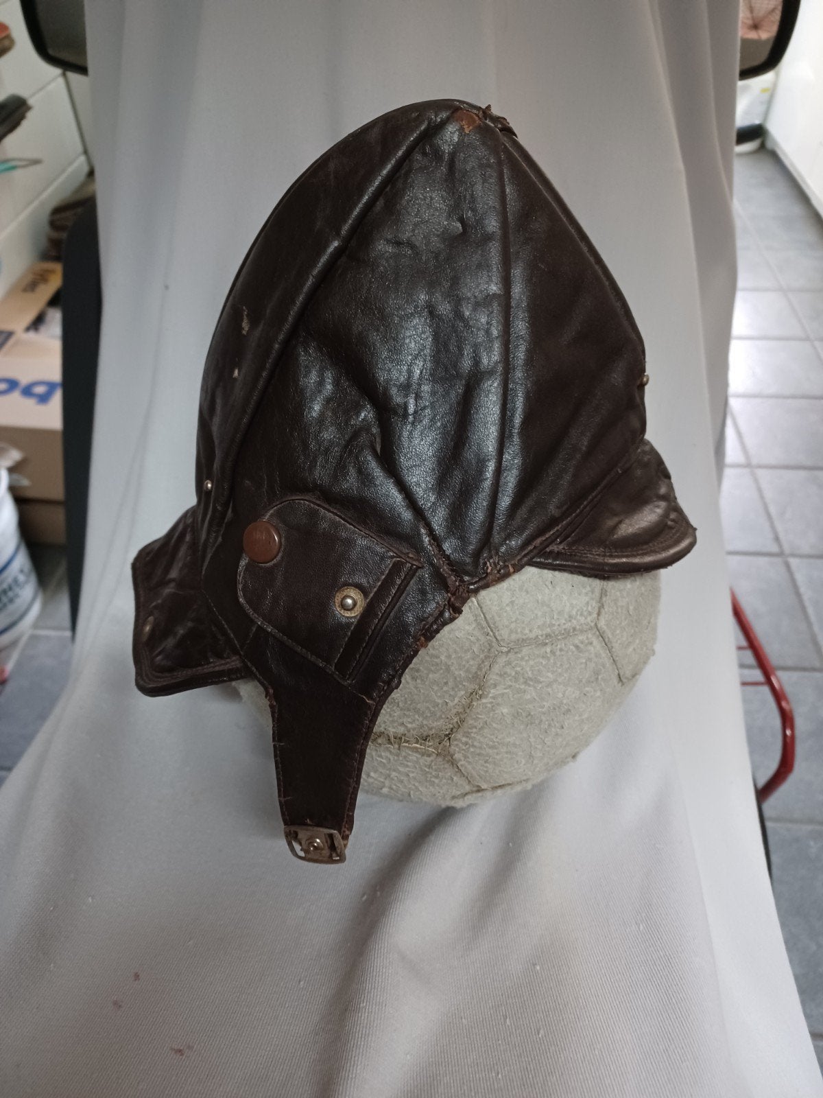 Vintage Leren Vliegerkap/Motorhelm - Bruin, Ophalen of Verzenden