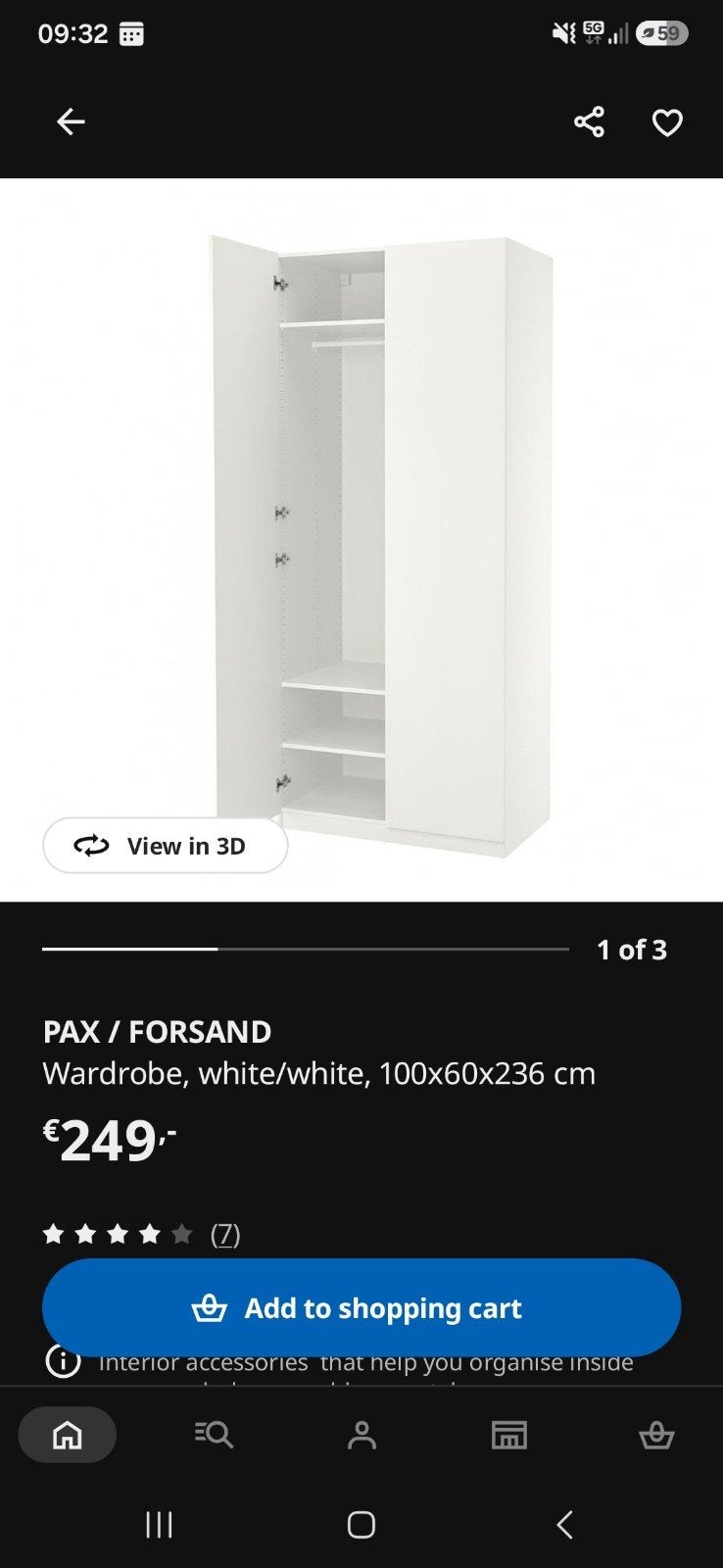 IKEA PAX/FORSAND Kledingkast wit/licht hout, 100x60x201 cm, Ophalen, Met deur(en), 200 cm of meer, Nieuw