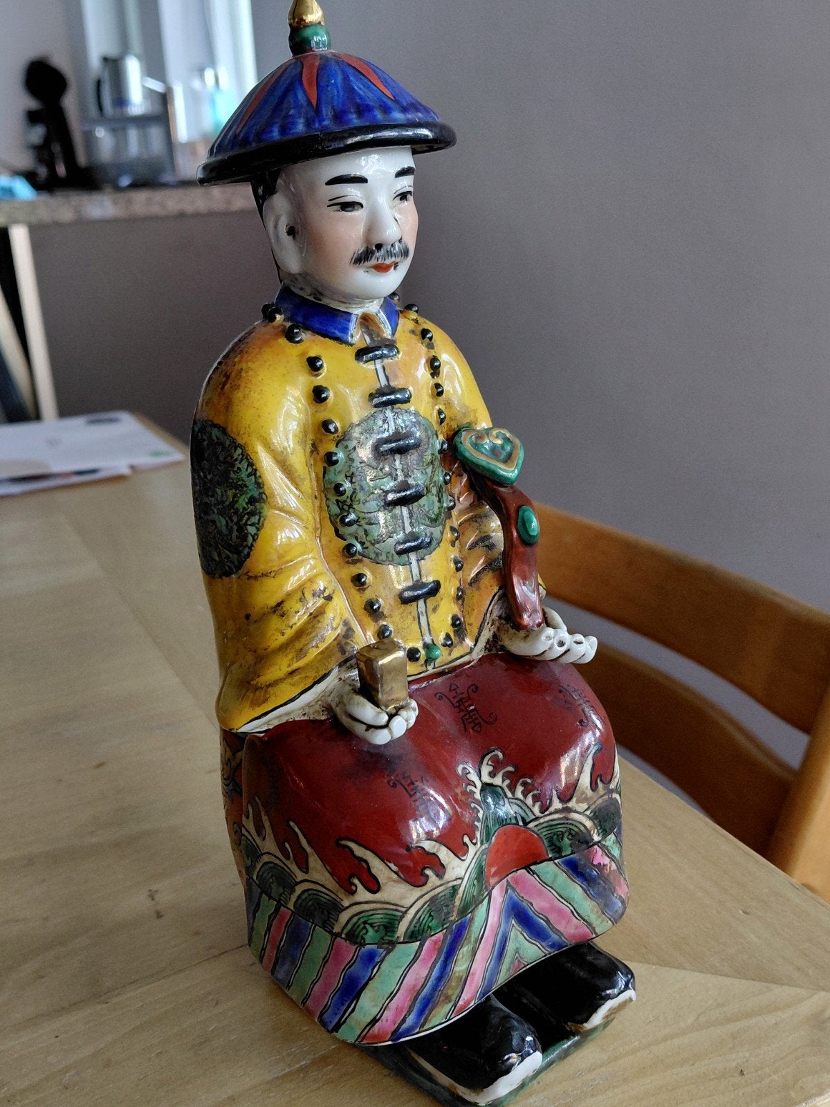 Prachtig antiekANTIEK Chinees beeld van KEIZER, gedetaillee, Steen/keramiek, Handgemaakt, Ophalen of Verzenden, China