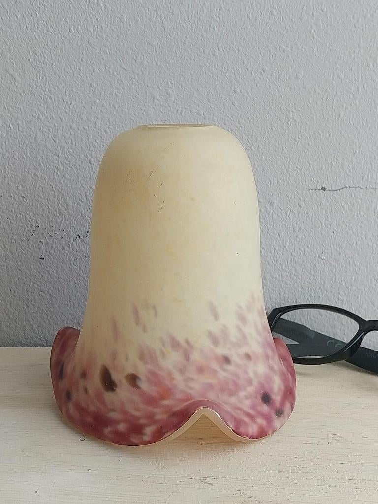 Art Deco lampenkap gemarmerd glaspasta roze geel, Ophalen of Verzenden