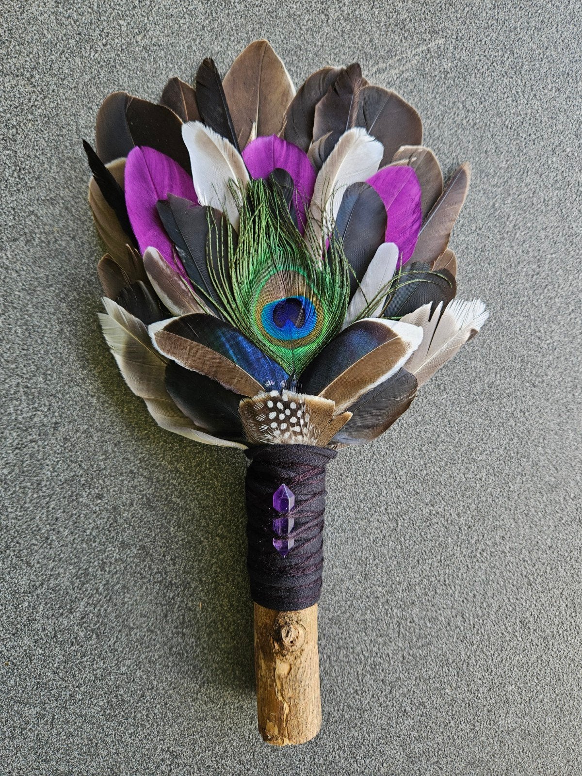 smudge feathers amethist veren waaier reiki stick pauwenveer, Ophalen of Verzenden