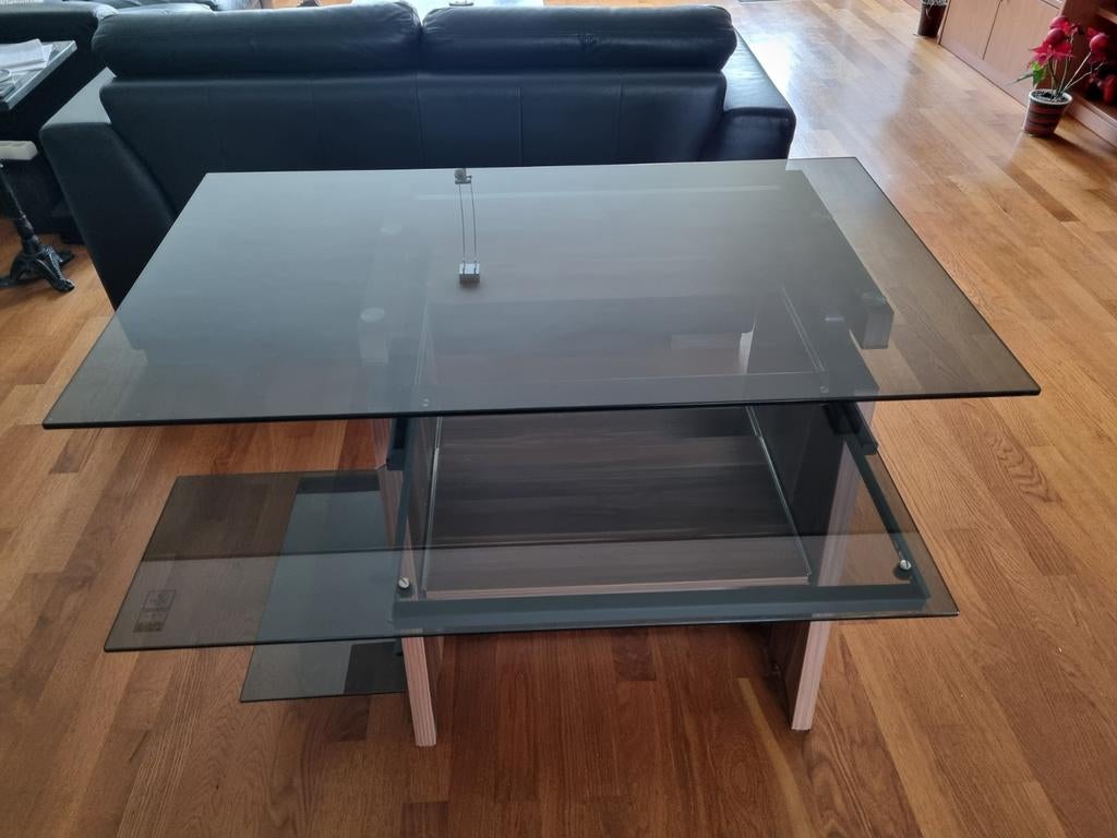 Computertafel Louvre - notenhout met rookglas, Huis en Inrichting, Tafels | Salontafels, Ophalen, Rechthoekig, 50 tot 100 cm