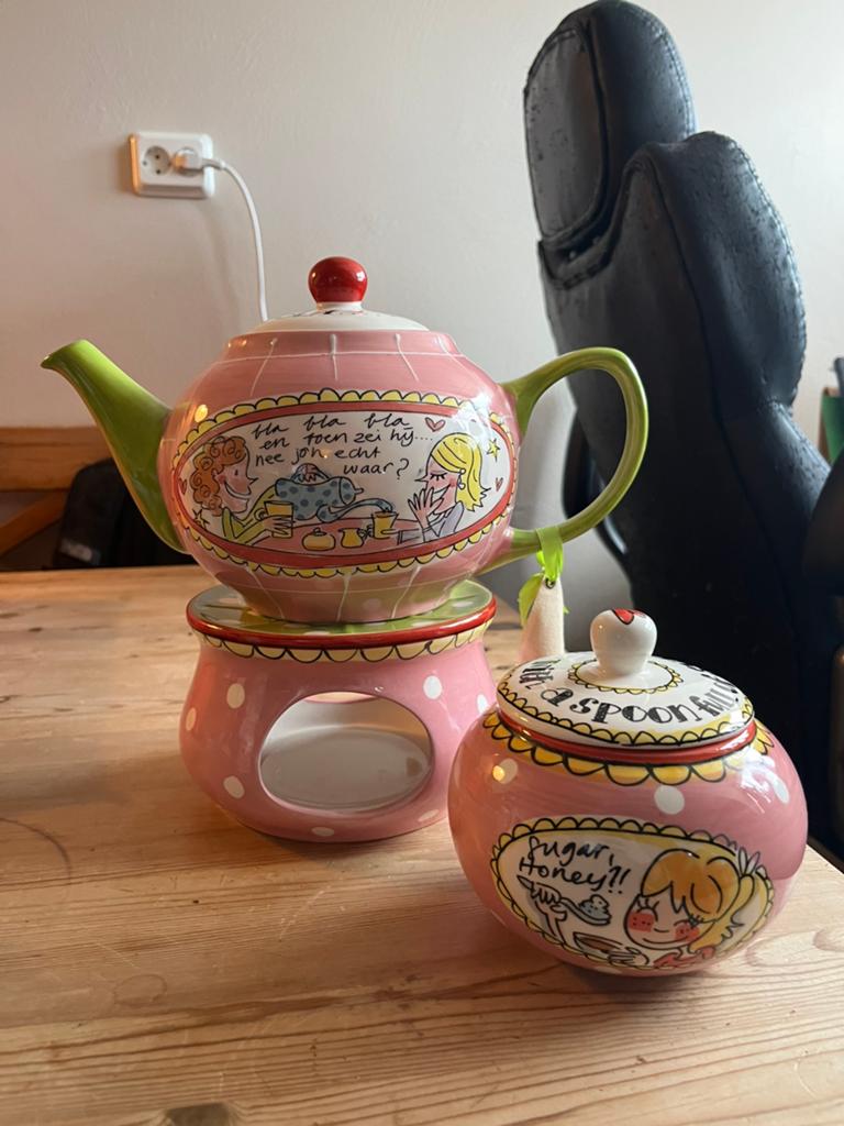 Blond Amsterdam theepot met theelicht en suikerpot, Huis en Inrichting, Keuken | Servies, Gebruikt, Overige typen, Blond Amsterdam