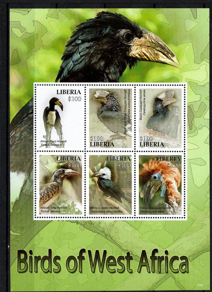 LIBERIA 2015 PF BLOK NEUSHOORNVOGEL BIRDS VOGELS, Postzegels en Munten, Ophalen of Verzenden, Postfris, Dier of Natuur