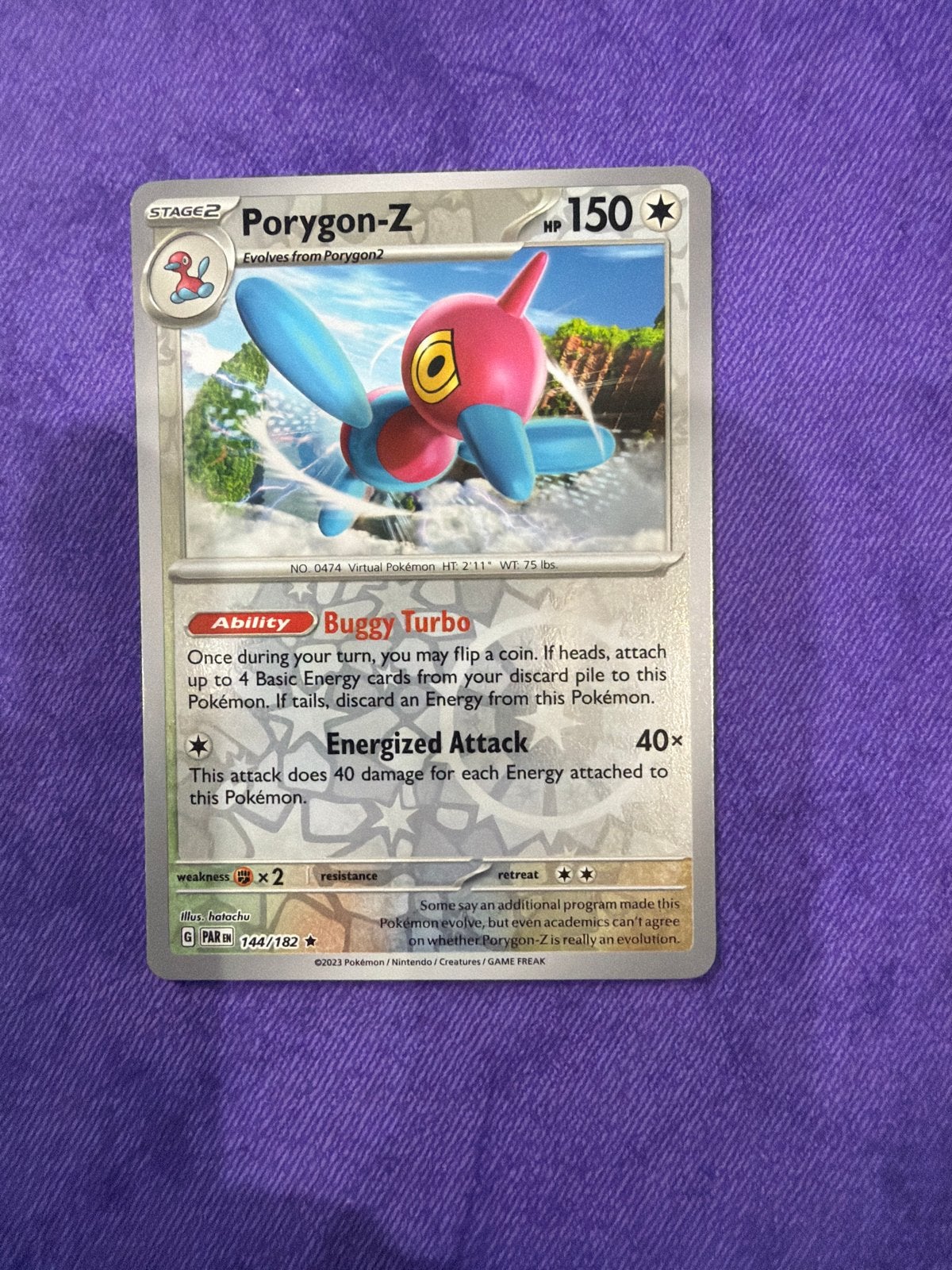 Porygon-Z Pokémon kaart 144/182 (2023), Ophalen of Verzenden, Zo goed als nieuw, Losse kaart