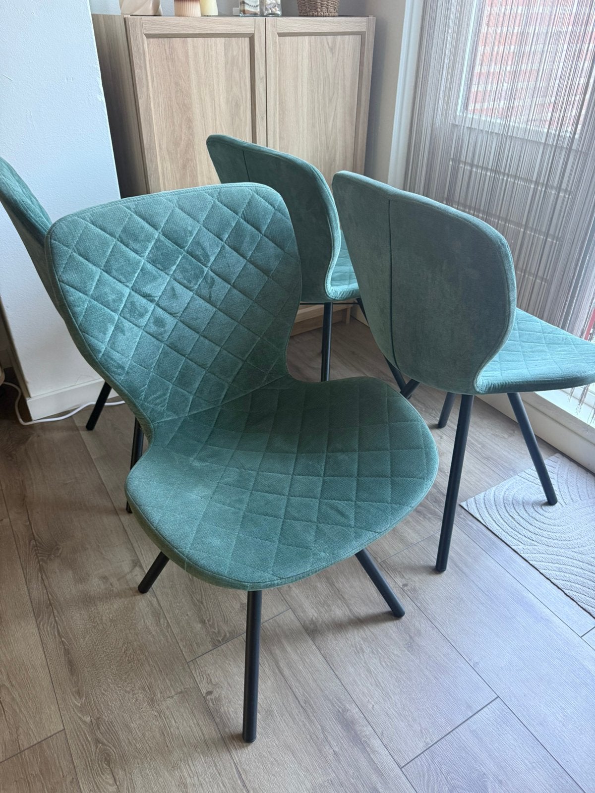 4 eettafel stoelen groen velvet, Huis en Inrichting, Ophalen, Zo goed als nieuw, Overige kleuren, Vier