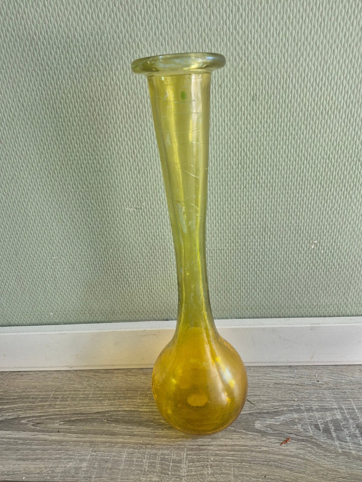 Vintage Gele Glazen Vaas - Uniek Design, Ophalen of Verzenden