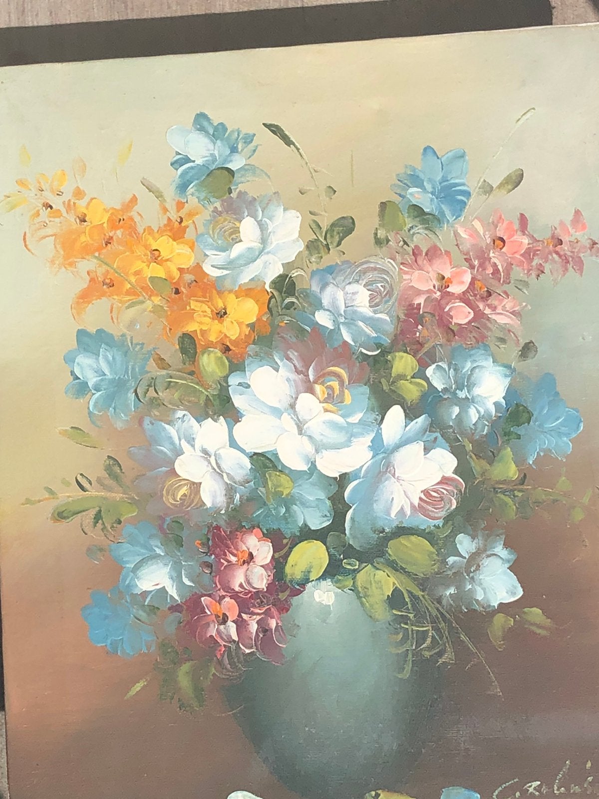 Stilleven van bloemenvaas - Kleurrijk doekje, Ophalen, Doek, Realistisch, Stilleven