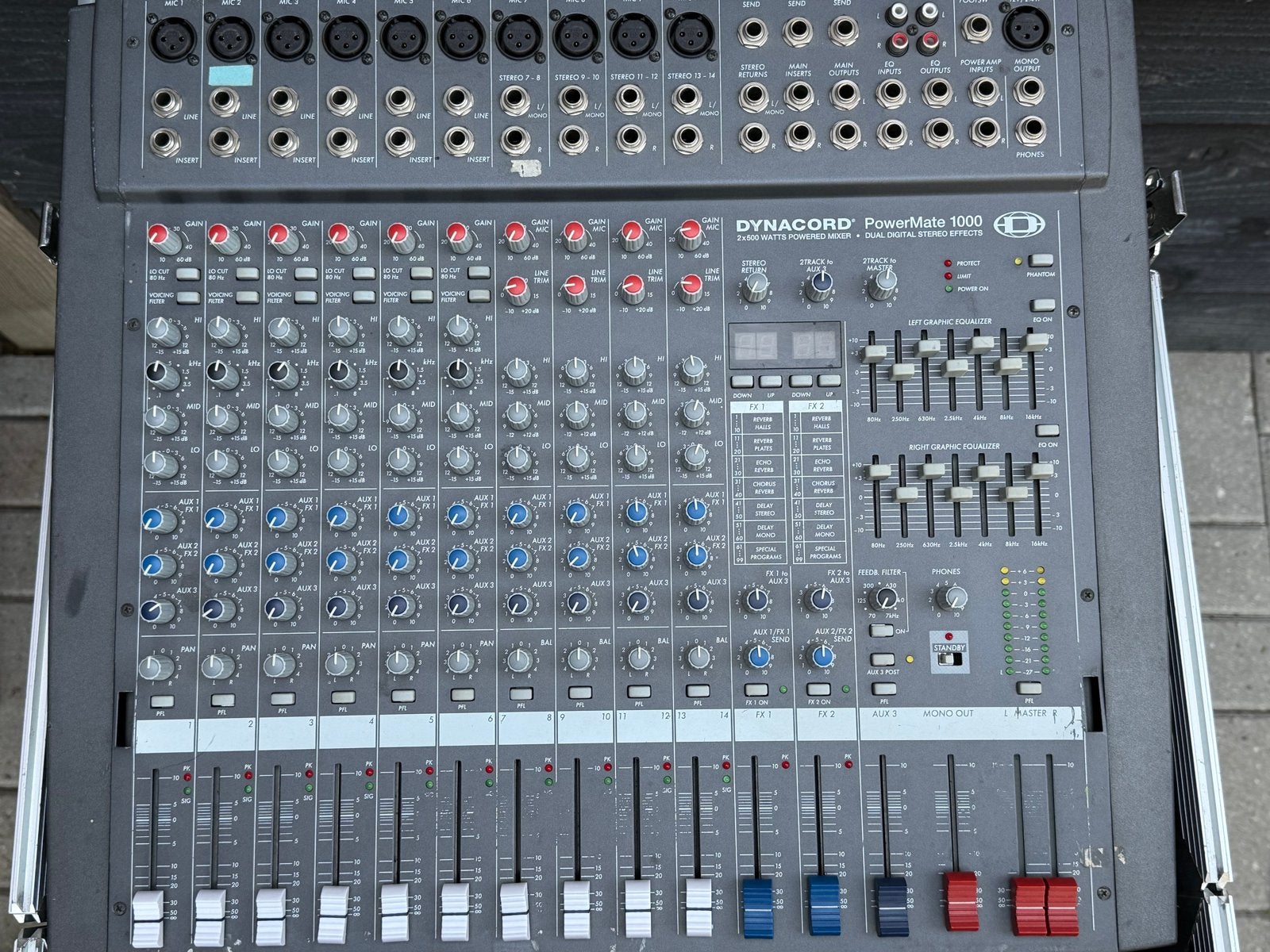 Dynacord PowerMate 1000 mengtafel + flightcase + apparatuur, Ophalen, Gebruikt, 10 tot 20 kanalen, Microfooningang