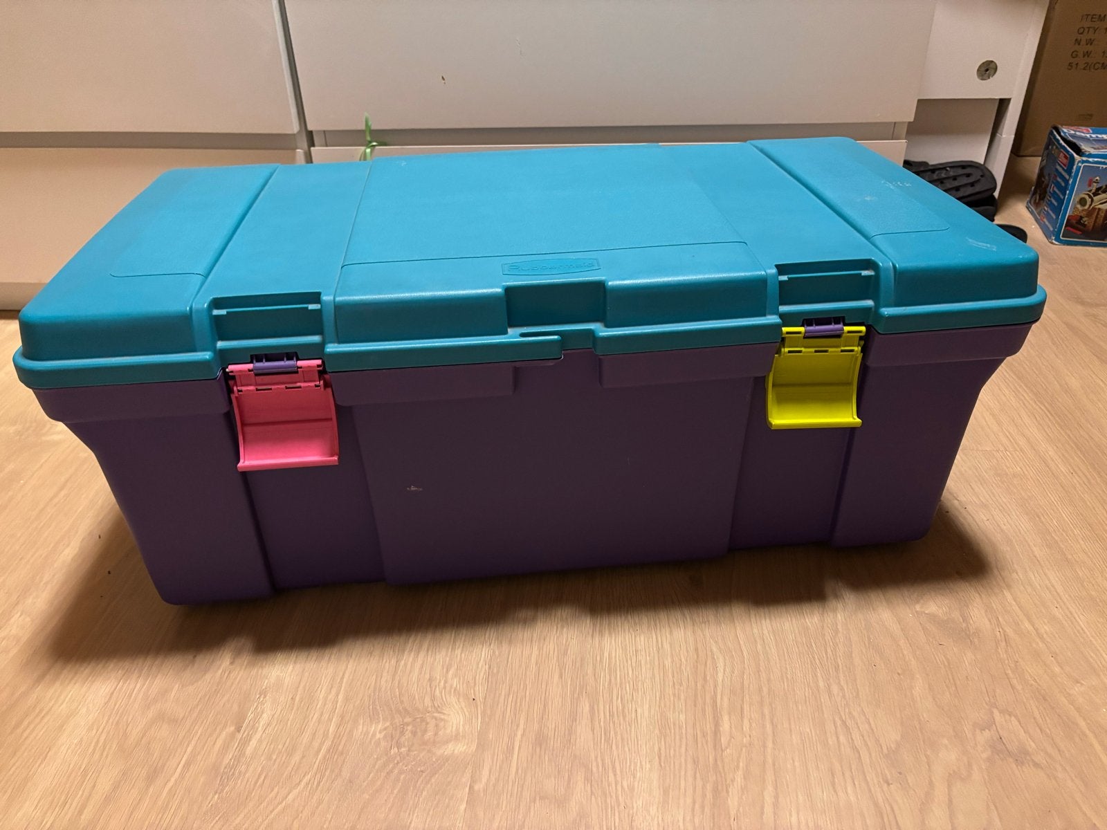 Opbergbak met deksel - Paars/Turquoise, Doe-het-zelf en Verbouw, Kratten en Dozen, Ophalen, Gebruikt, 40 tot 60 cm, 50 tot 75 cm