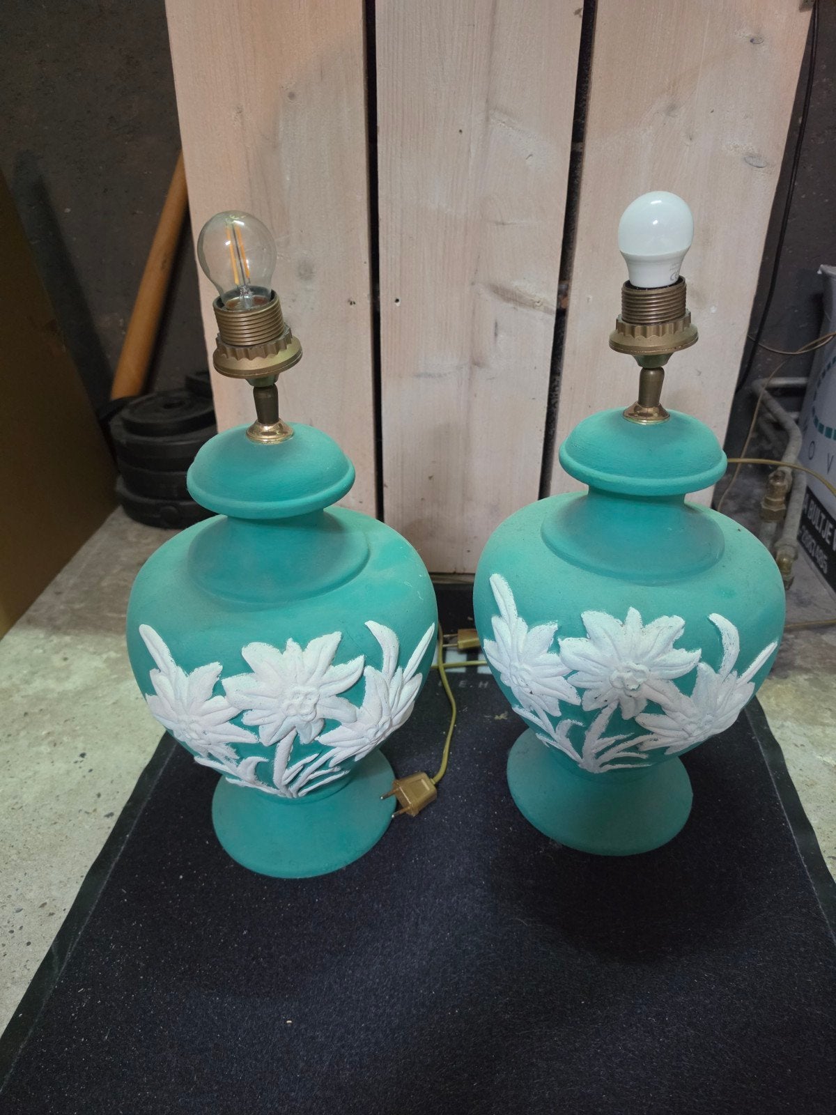 Vintage unieke turquoise tafellampen (set van 2), Ophalen