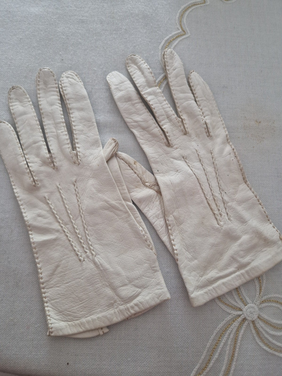 vintage glacehandschoenen ecru, Antiek en Kunst, Ophalen of Verzenden