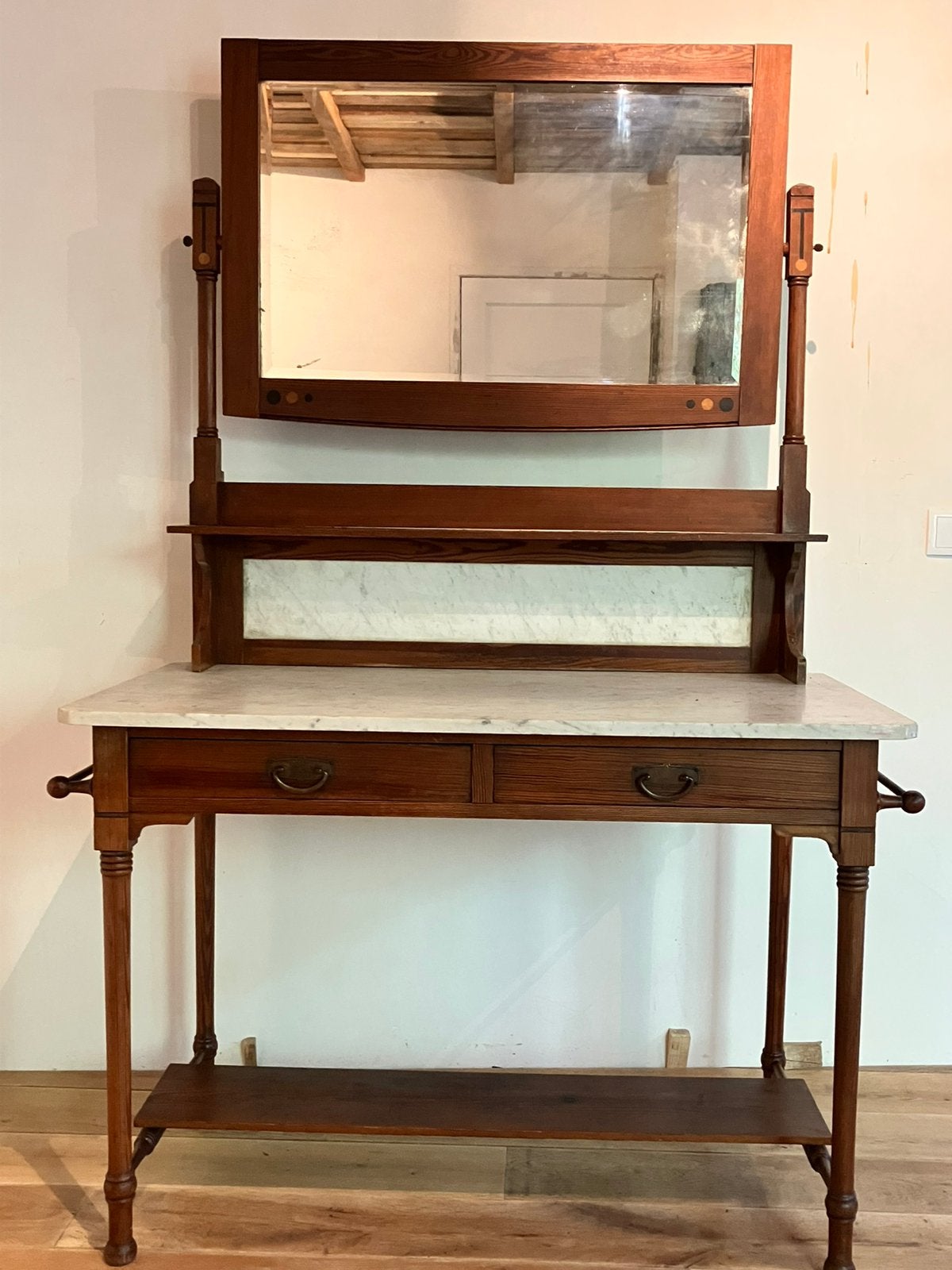Kaptafel marmer blad spiegel amsterdamse school stijl, Ophalen