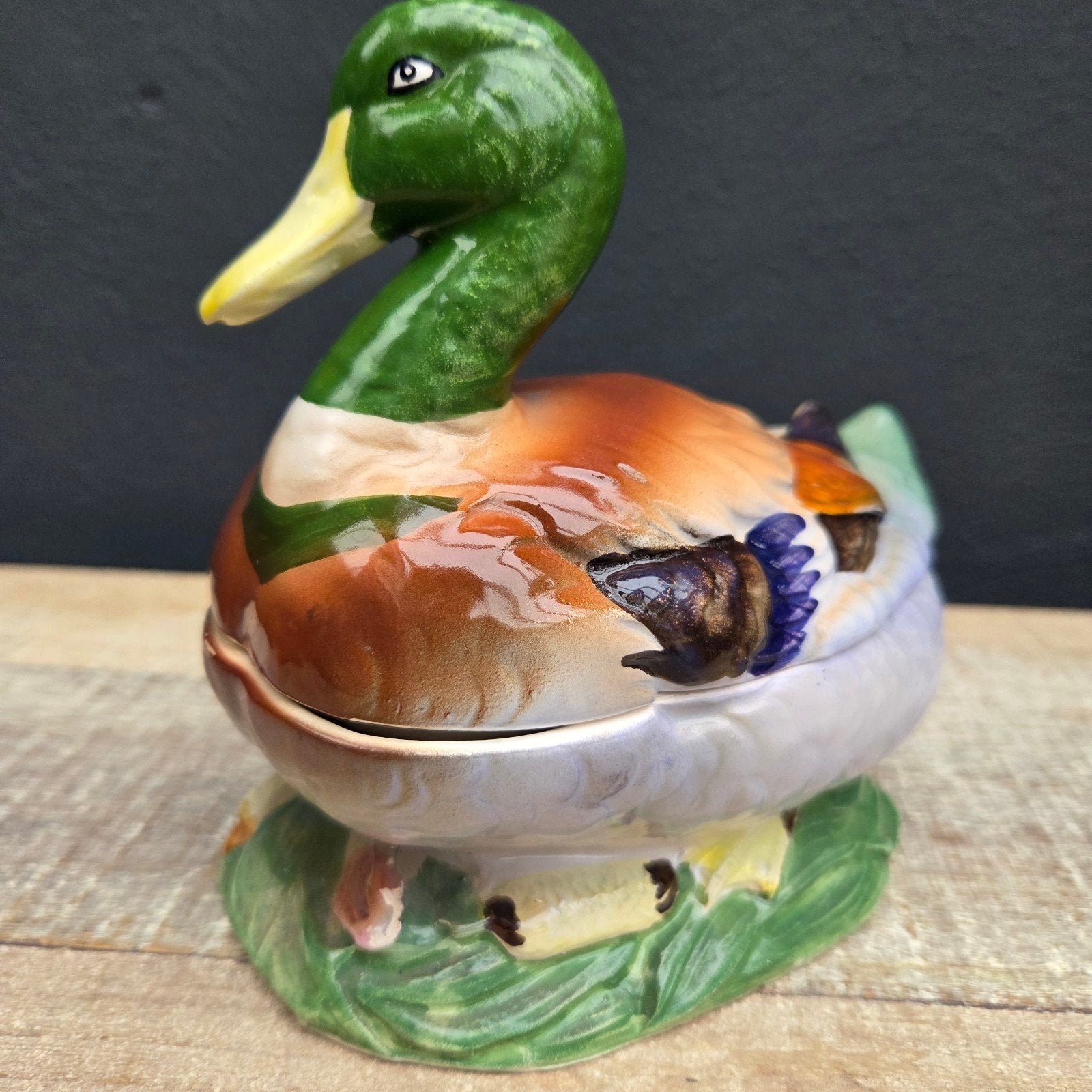brocante barbotine aardewerk terrine, eend, Ophalen of Verzenden