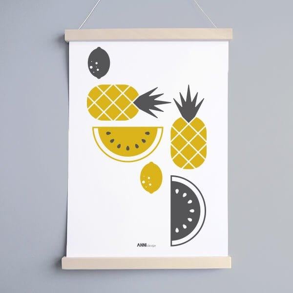 Kinderposter Poster Tropisch Fruit A3 ANNIdesign, Rechthoekig Staand, Nieuw, Ophalen of Verzenden, A1 t/m A3
