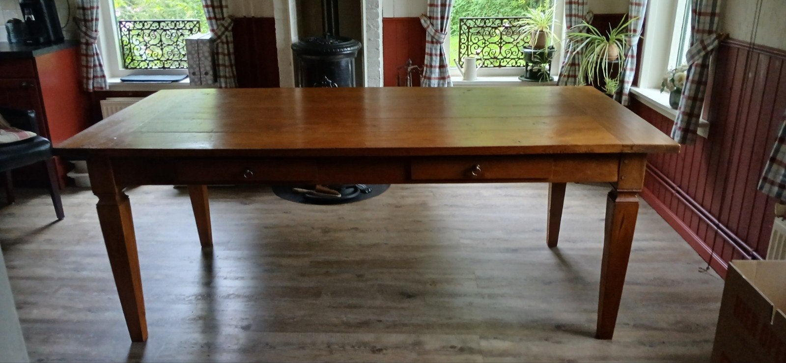 Mooi massief teakhouten eettafel., Ophalen, Gebruikt, Teakhout, 200 cm of meer