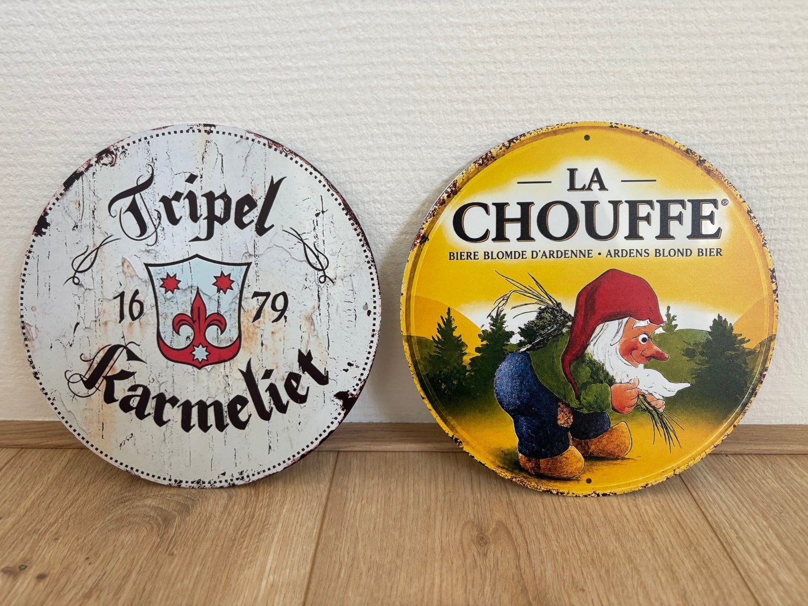 Prachtige Belgische borden Karmeliet & Chouffe (20x20), Ophalen of Verzenden, Zo goed als nieuw, Reclamebord