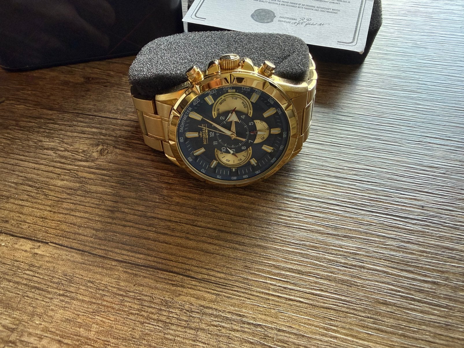Rotorcraft Horloge Goudkleurig met Certificaat, Sieraden, Tassen en Uiterlijk, Overige merken, Staal, Polshorloge, Ophalen of Verzenden