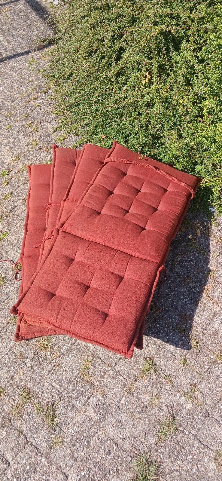 Bruin/rode tuinstoelkussens, Ophalen, Gebruikt