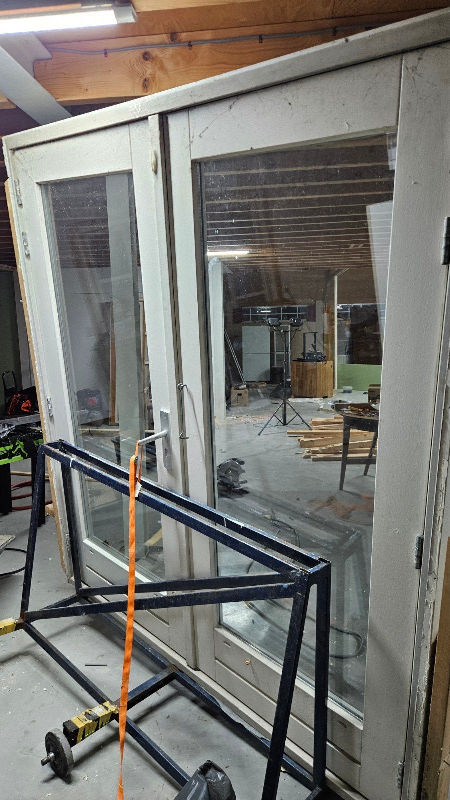 Dubbele houten buitendeur met glas, Ophalen, Gebruikt, 200 tot 215 cm, Glas
