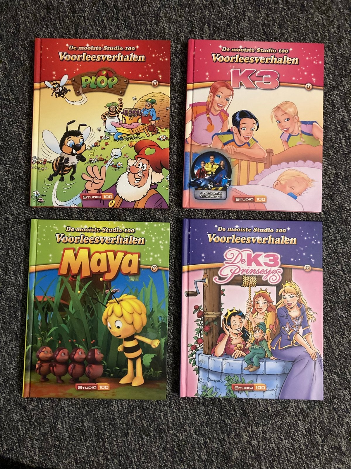 4 Studio 100 Voorleesverhalen: Plop, K3, Maya, K3 Prinsesjes, Boeken, Ophalen of Verzenden, Zo goed als nieuw, Sprookjes