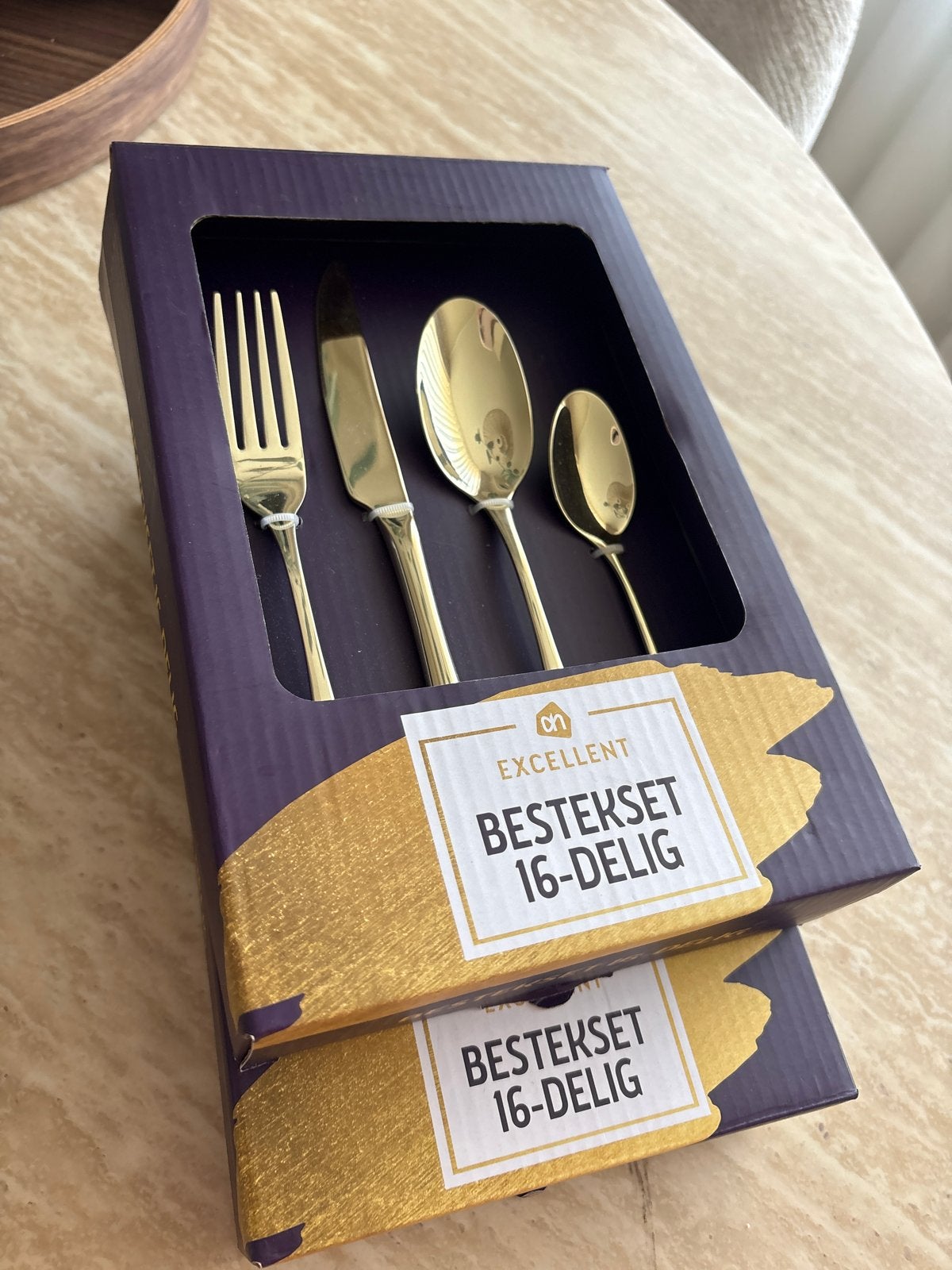 Gouden bestekset 16-delig - 2 stuks, Huis en Inrichting, Ophalen, Bestekset, Overige typen, Nieuw