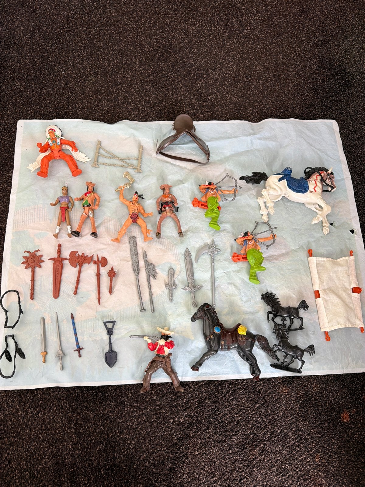 Vintage Indianen en Cowboys Speelgoedset met Accessoires, Ophalen of Verzenden, Gebruikt