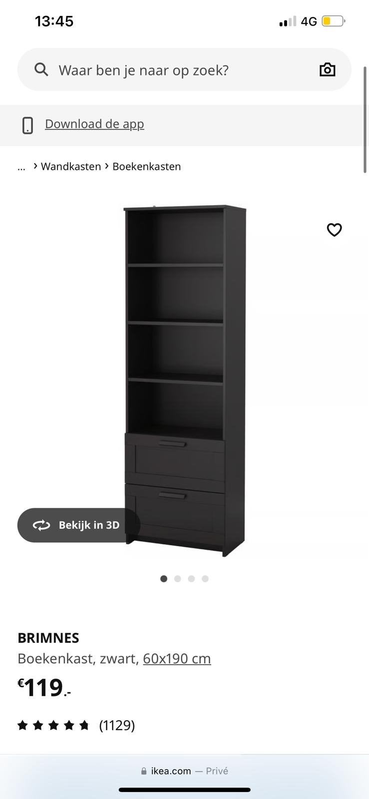 IKEA Brimnes Boekenkast/Servieskast Zwart 60x190cm, Ophalen, 50 tot 100 cm, Zo goed als nieuw, Met lade(s)