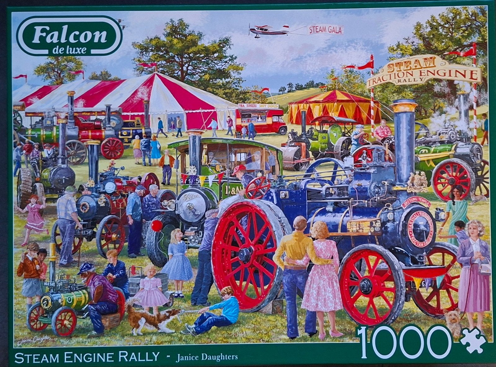 Falco puzzel Steam Engine Rally 1000 pc. Zgan, Ophalen of Verzenden, 500 t/m 1500 stukjes, Zo goed als nieuw