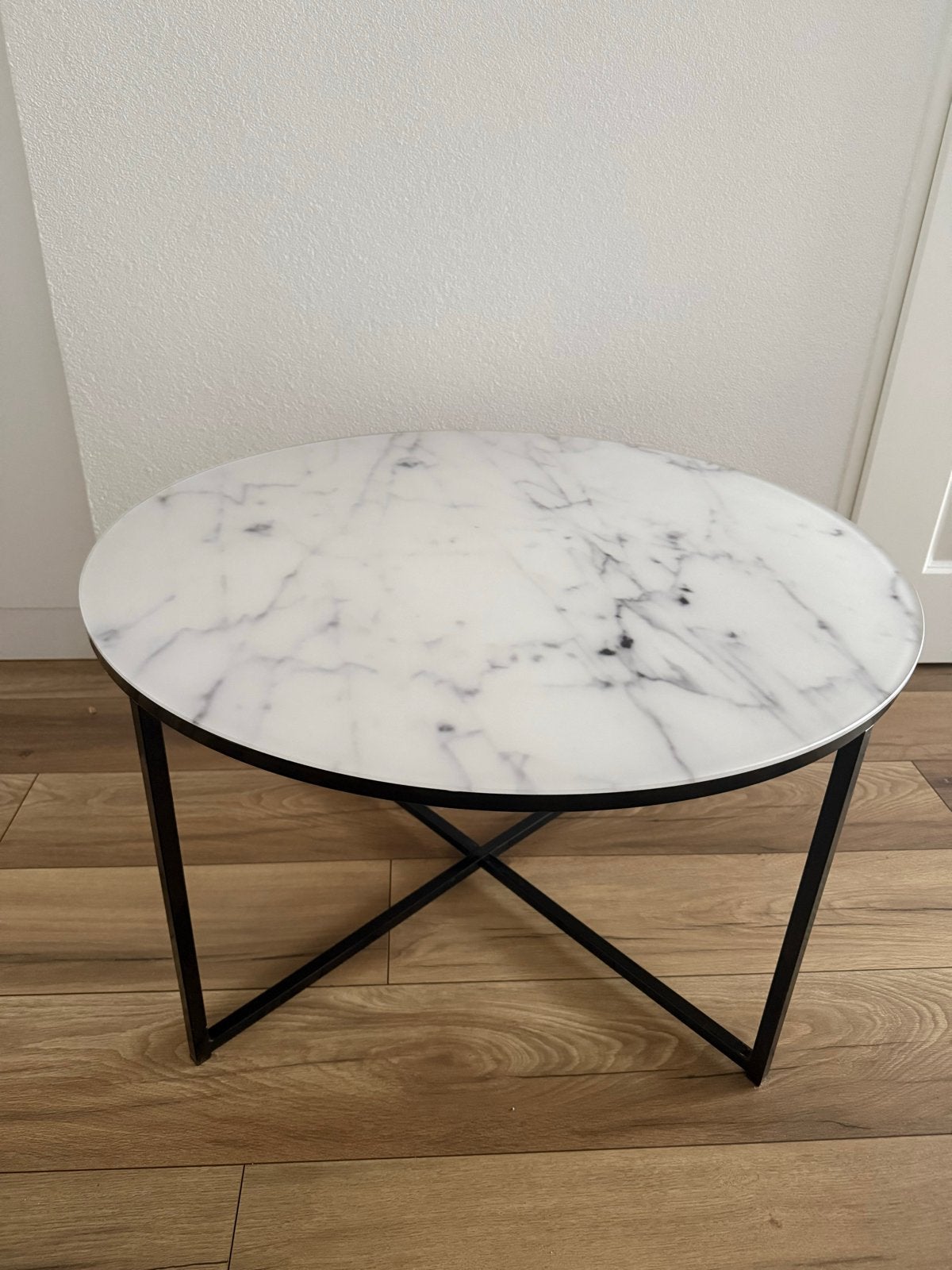 Salontafel 'Roel' 80cm, Marmerlook Wit/Zwart, Ophalen, 50 – 75, Rond, 50 tot 100 cm